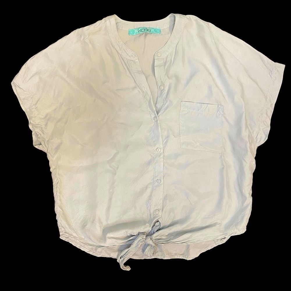 Karlie Pale Blue Button Down with Tie Bottom Shirt